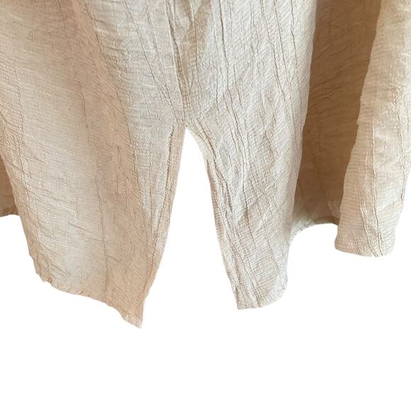 J. Roberts Tan Crinkle Popover Shirt Dress Sz Medium Minimalist Neutral Casual - Picture 7 of 11